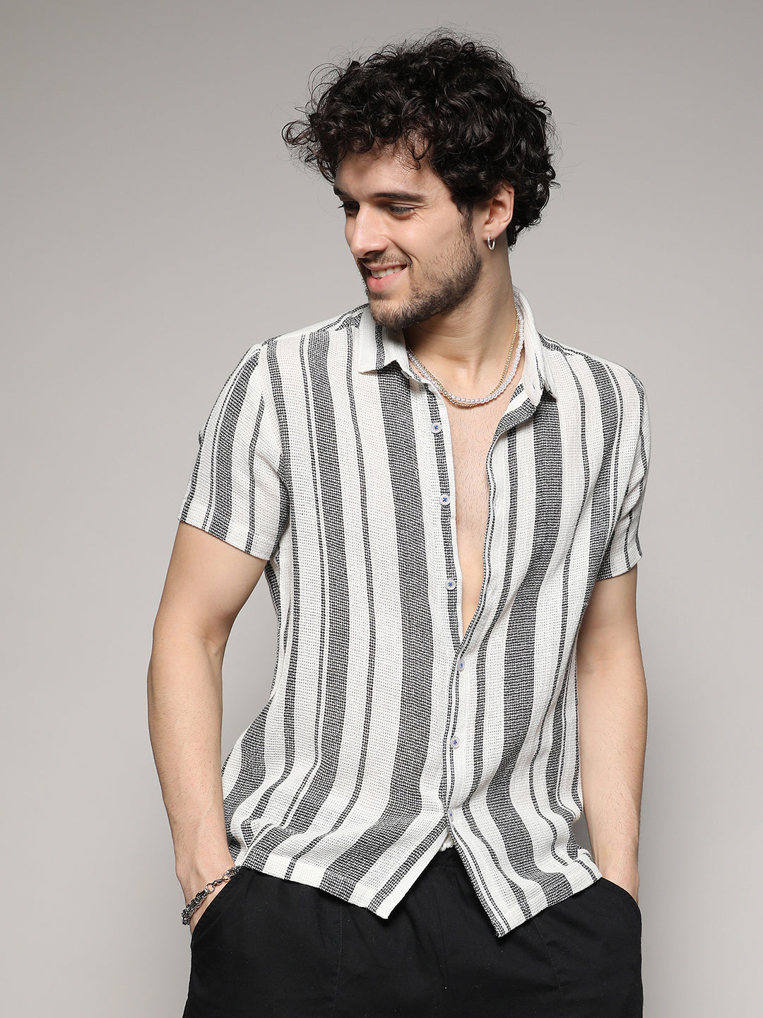 Unbalanced Striped Woven Shirt