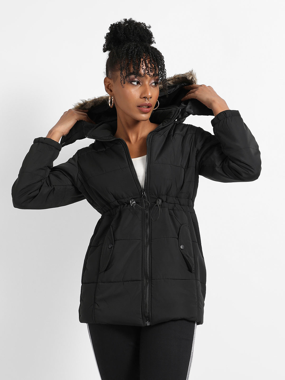 Puffer Jacket With Detachable Fur Hood