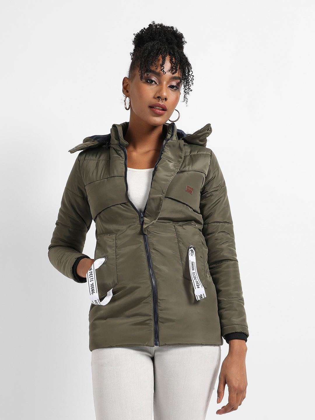 Long Puffer Jacket With Fur Detail