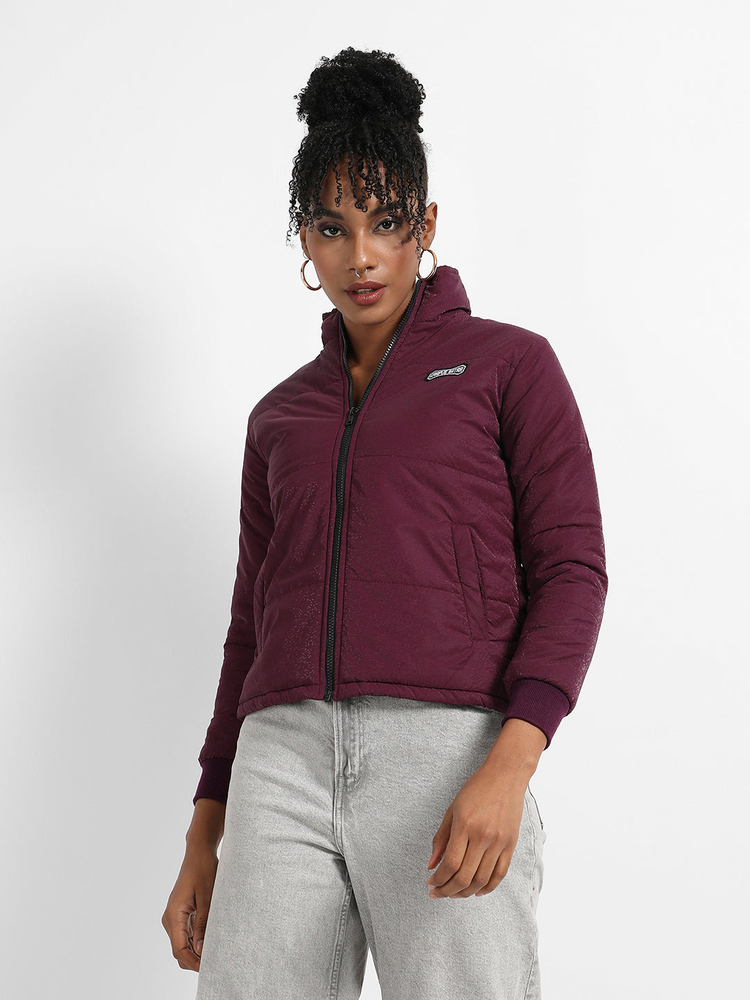 Zip-Front Bomber Jacket With Angled Open Pockets
