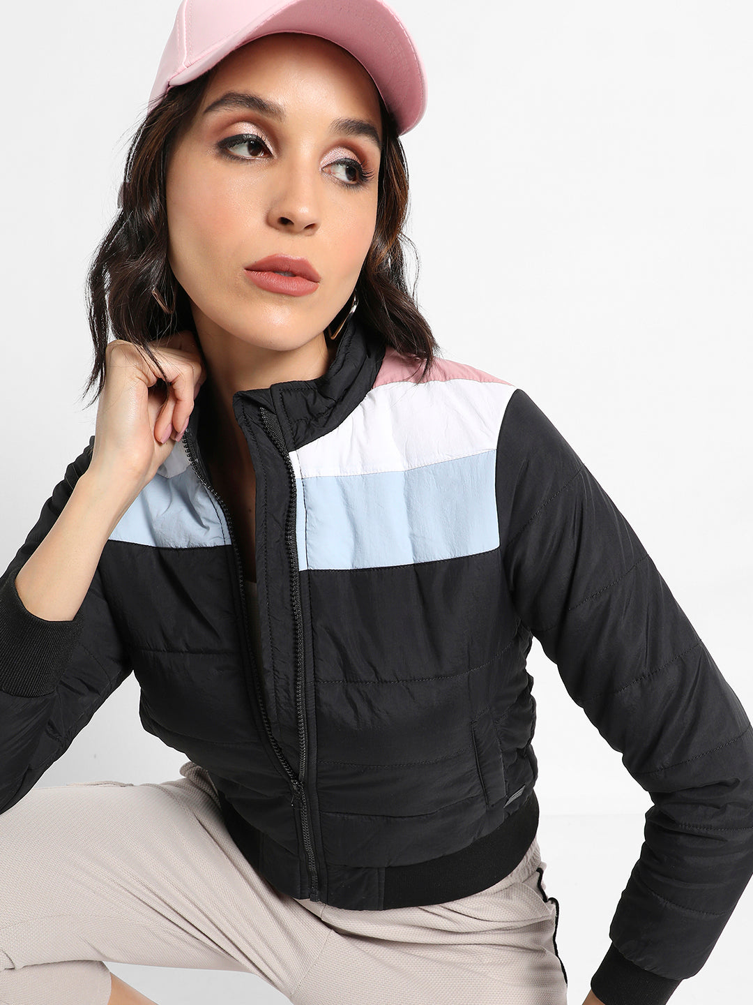 Zip-Front Bomber Jacket With Contrast Panels