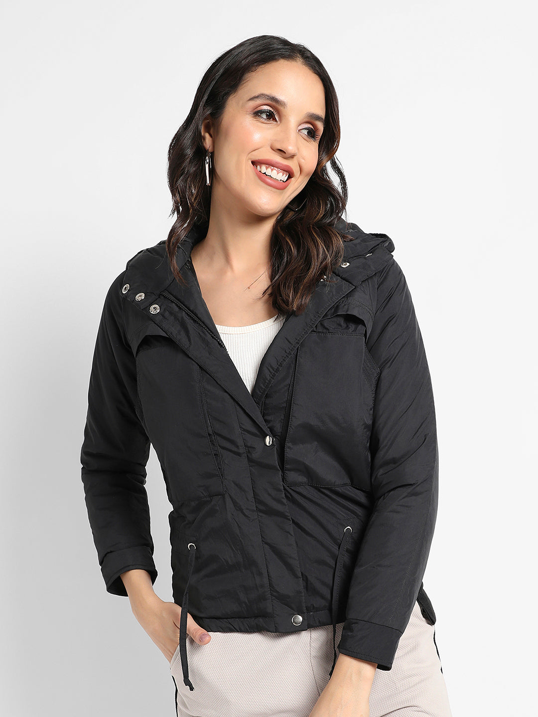 Puffer Jacket With Tie-Up Waist
