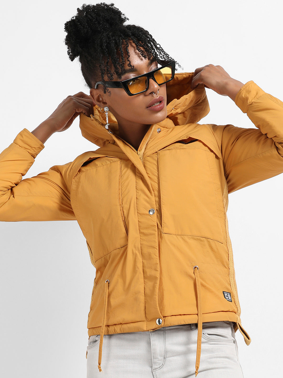 Solid Puffer Jacket With Tie-Up Details