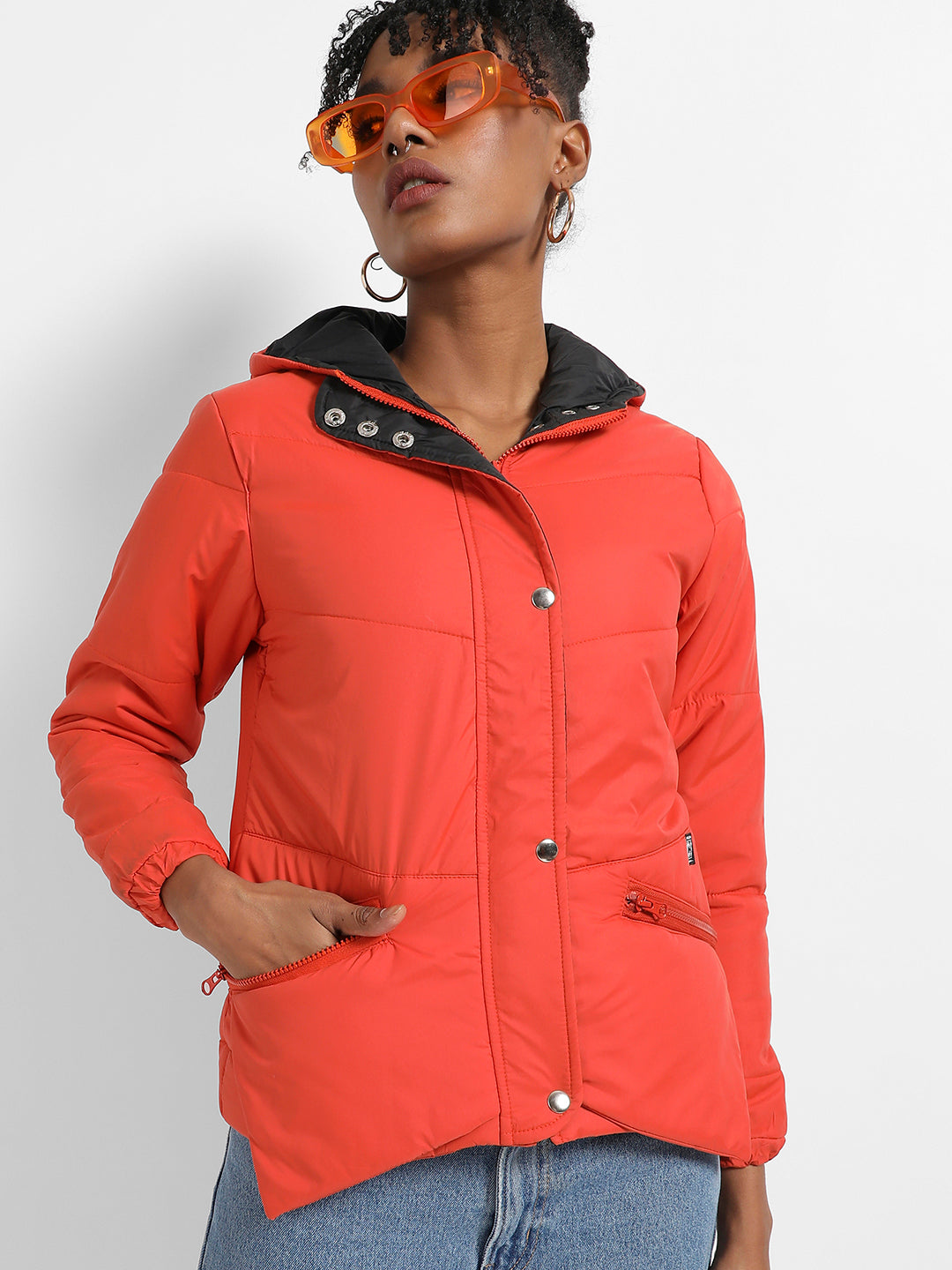 Quilted Puffer Jacket With Zipper Insert Pockets