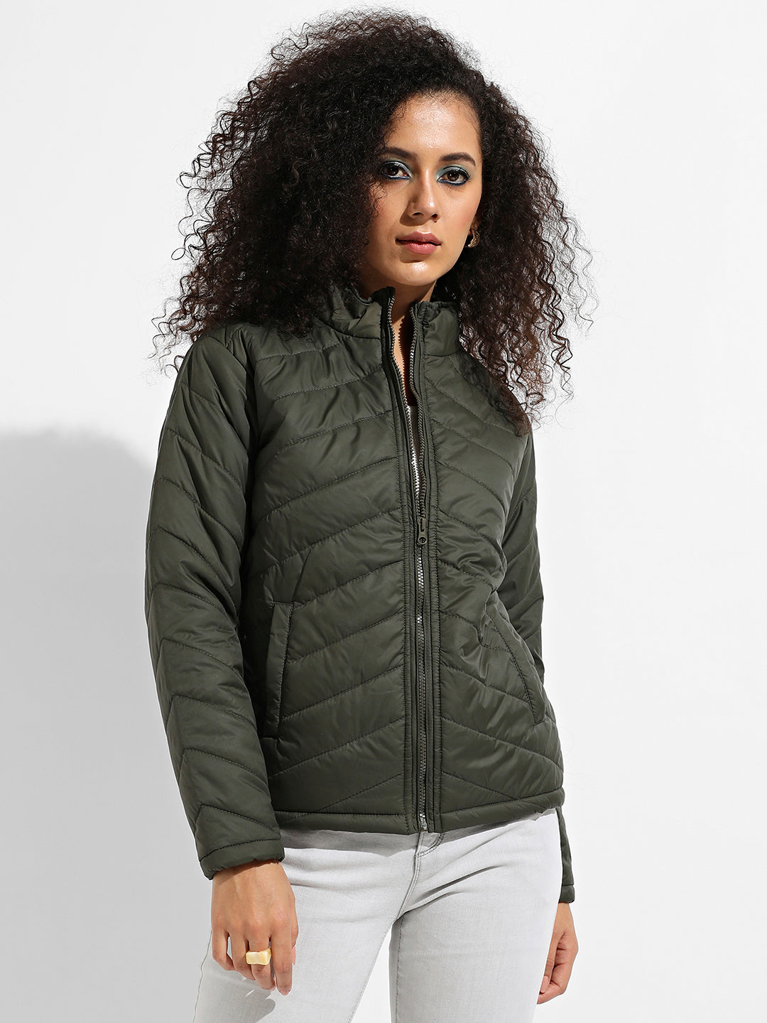 Quilted Puffer Jacket With Zip Closure