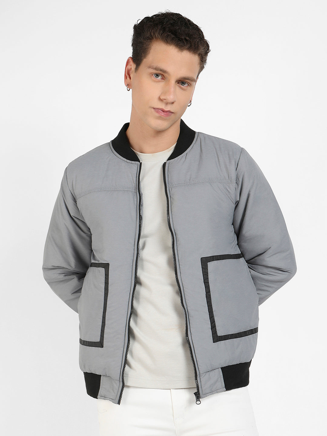 Zip-Front Puffer Jacket With Contrast Detail