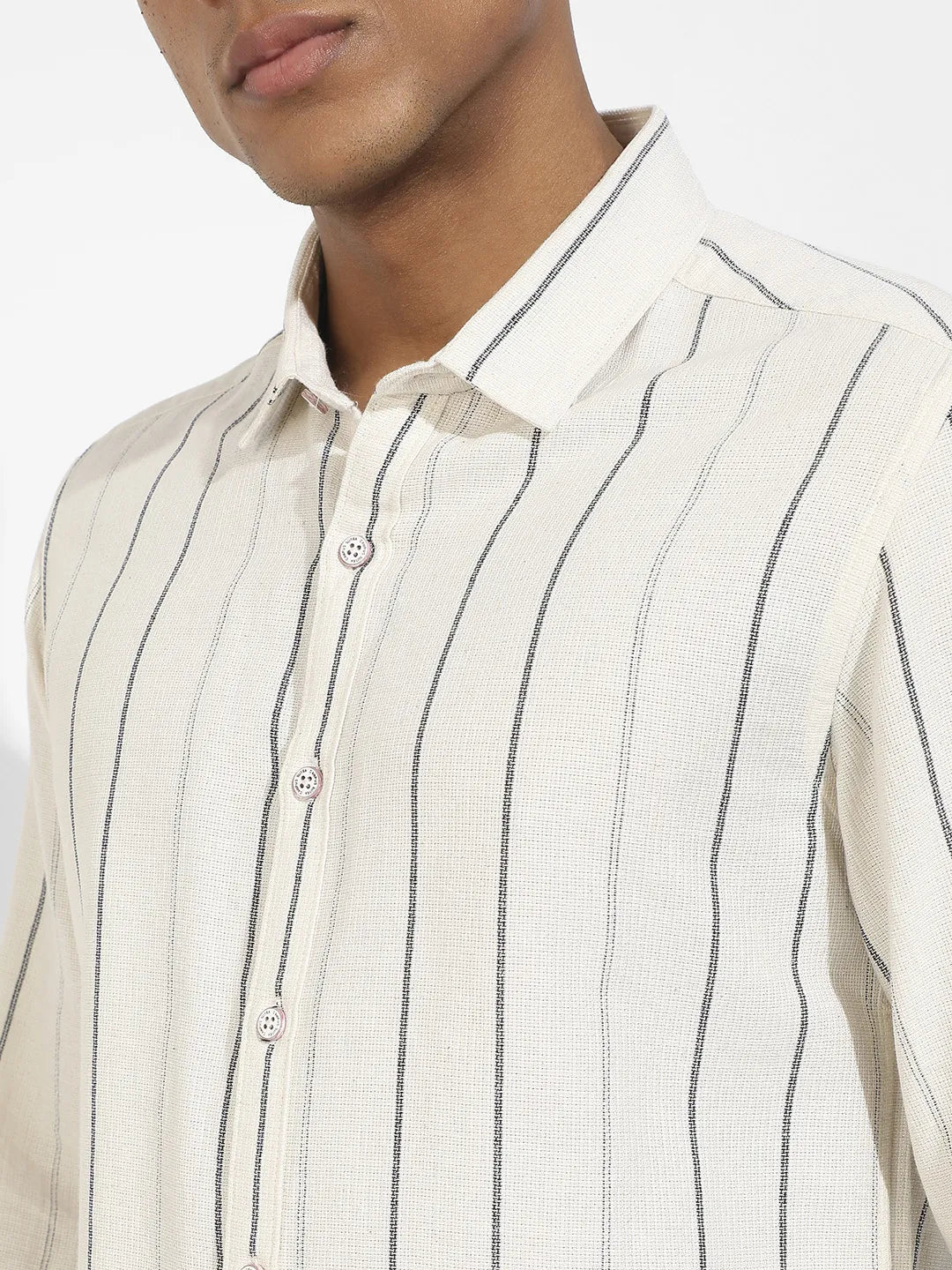 Beige Contrast Pinstriped Shirt