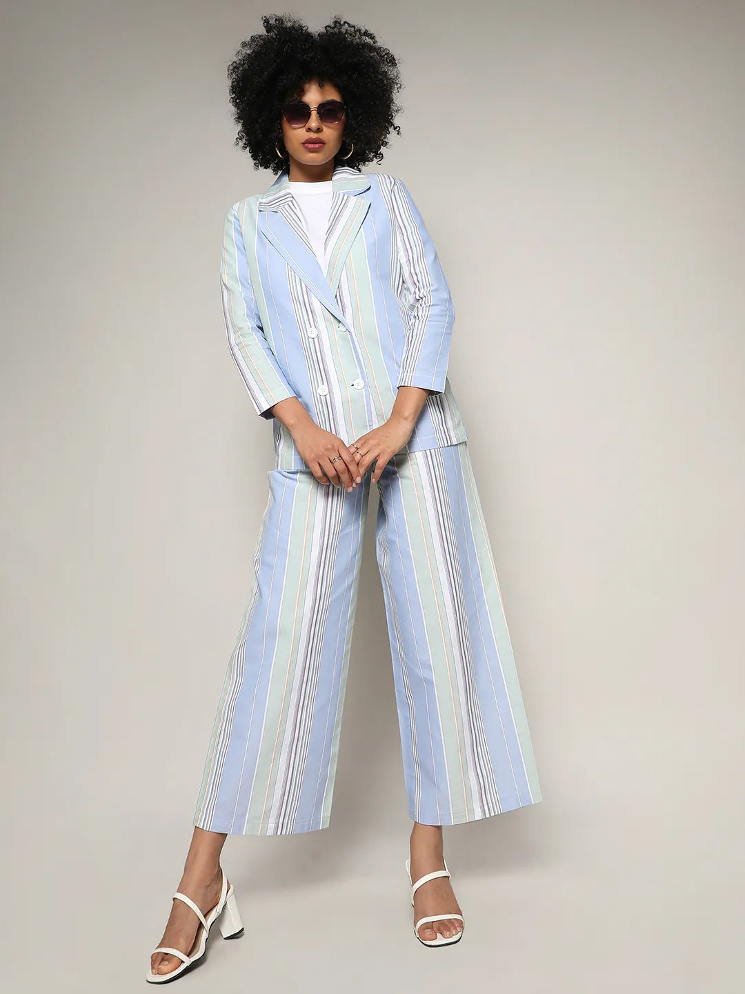 Unbalanced Striped Double-Breasted Co-Ord Set
