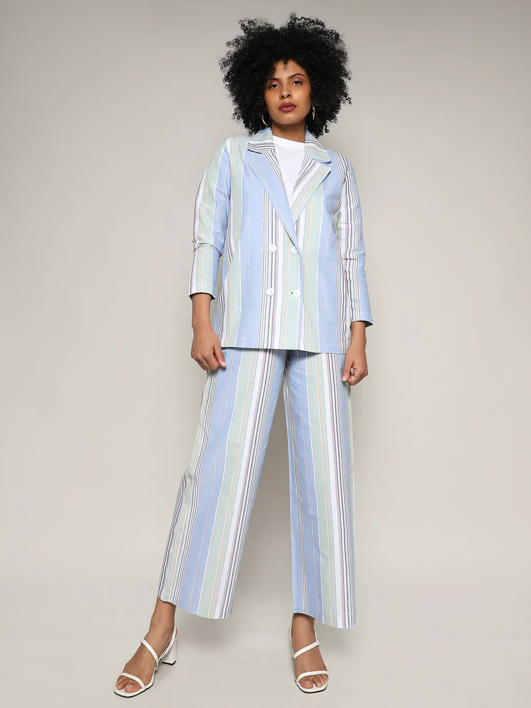 Unbalanced Striped Double-Breasted Co-Ord Set