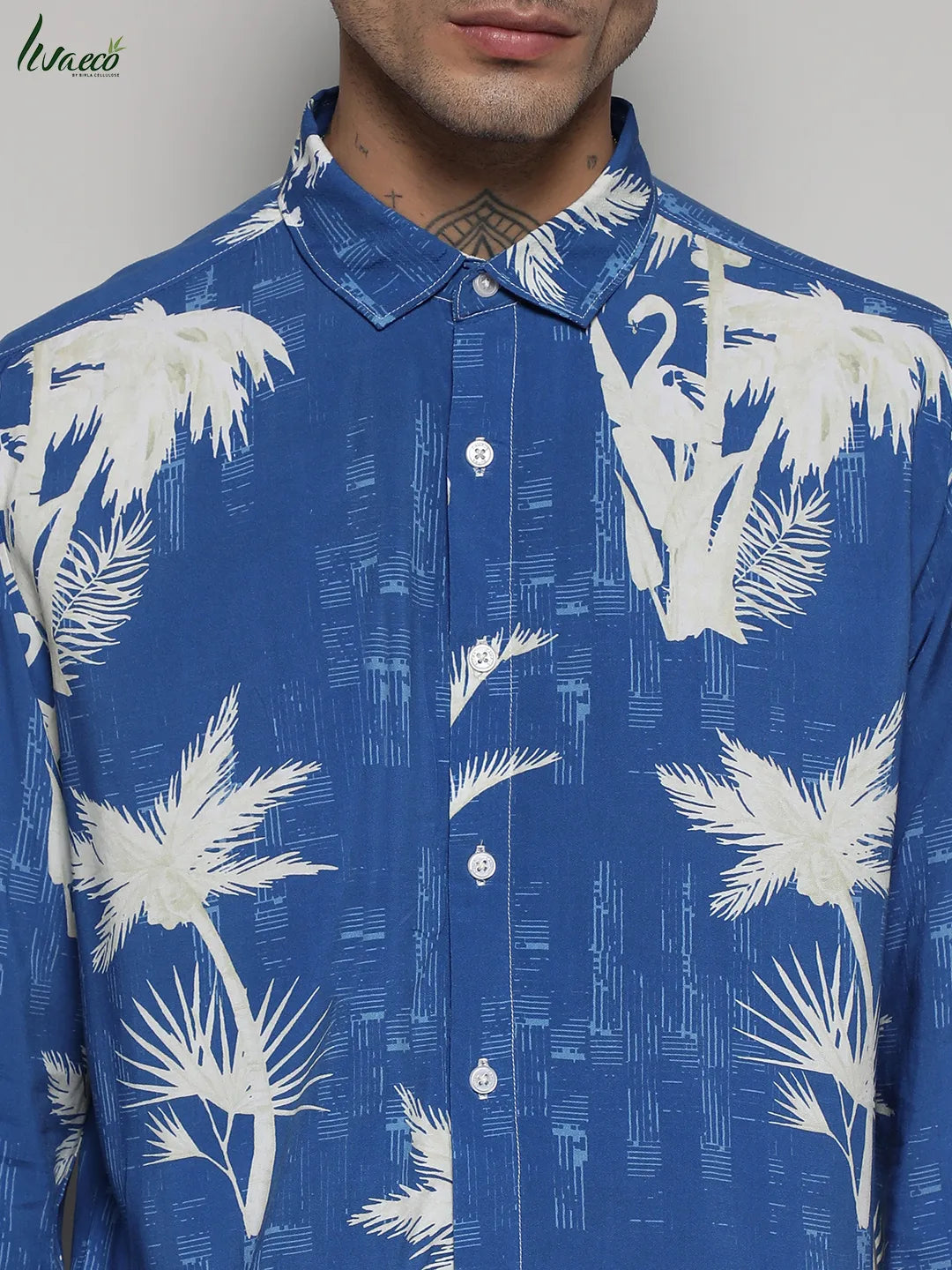 EcoLiva Cobalt Blue Palm Tree Shirt