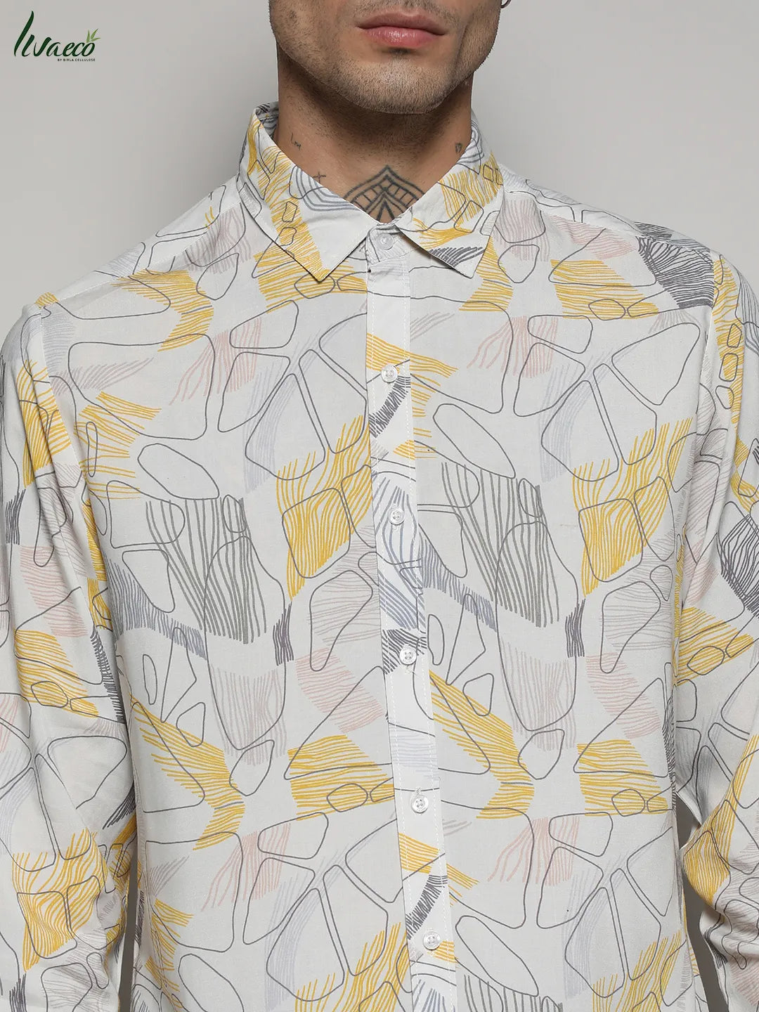 EcoLiva Grey & Yellow Minimal Lined Shirt
