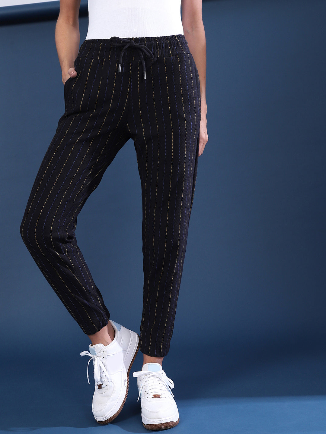 Pinstriped Tapered Trackpants