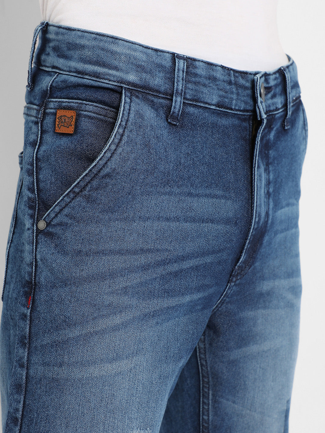 Men's Blue Distressed Patterned Denim Jeans