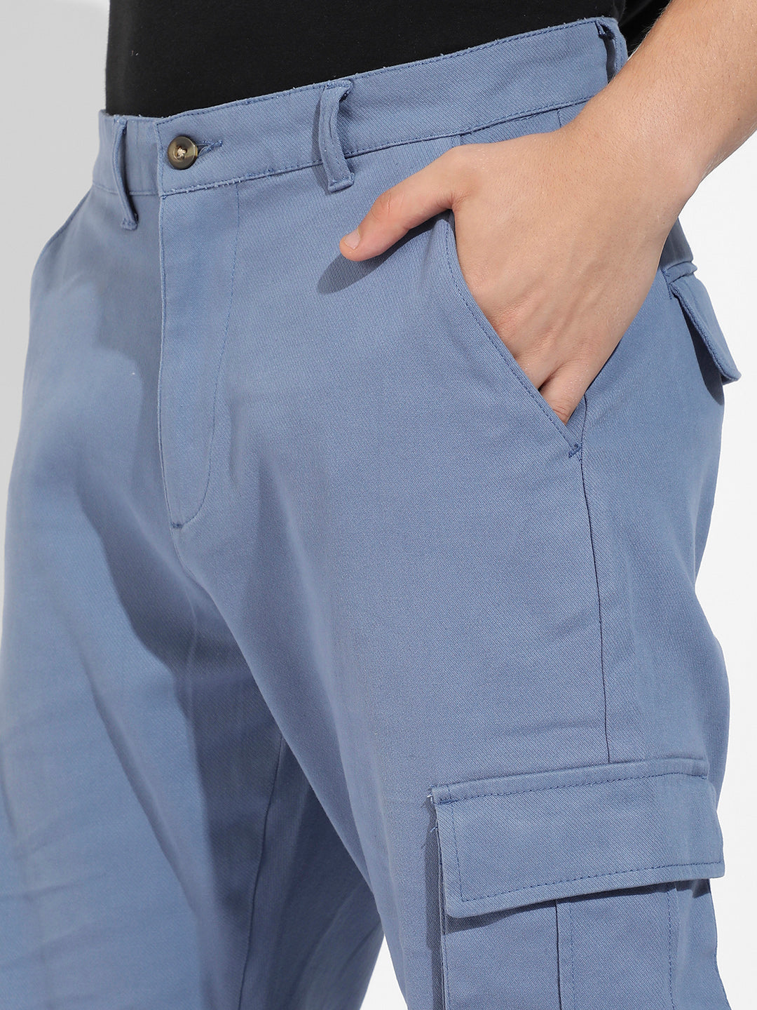 Blue Cuffed Hem Cargo Trouser