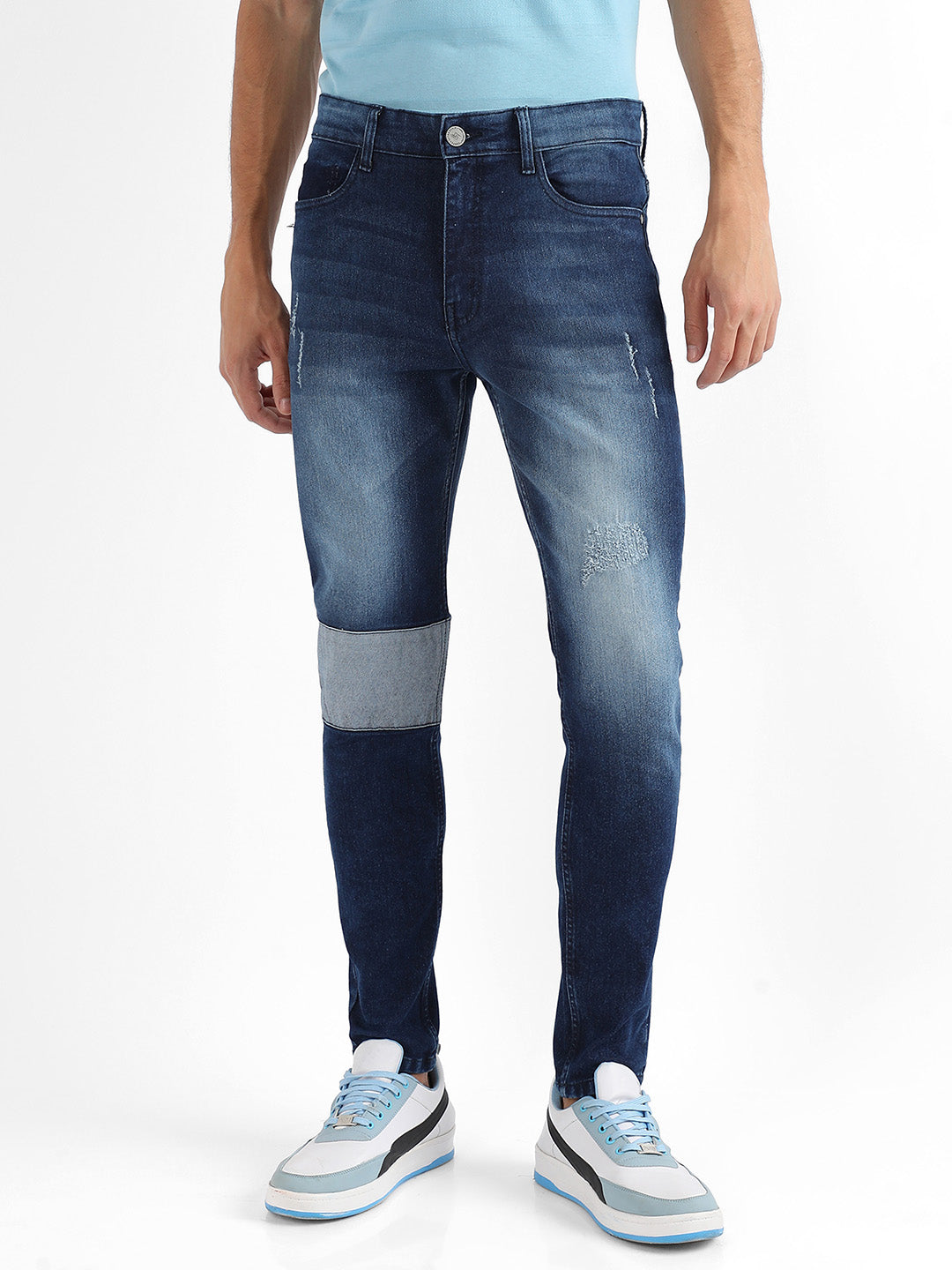 Contrast Patch Distressed Denim Jeans