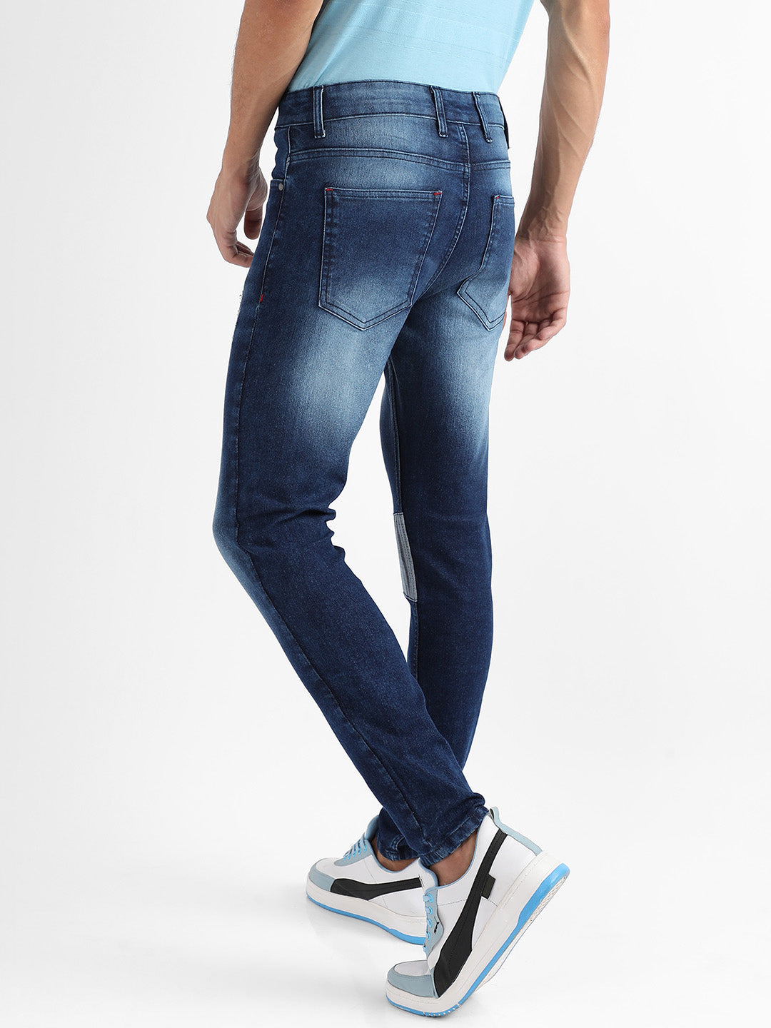 Contrast Patch Distressed Denim Jeans