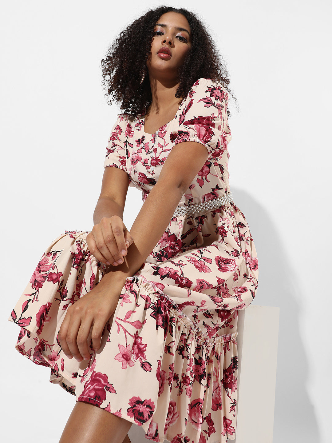 Floral Print Dress With Ruffle Detail