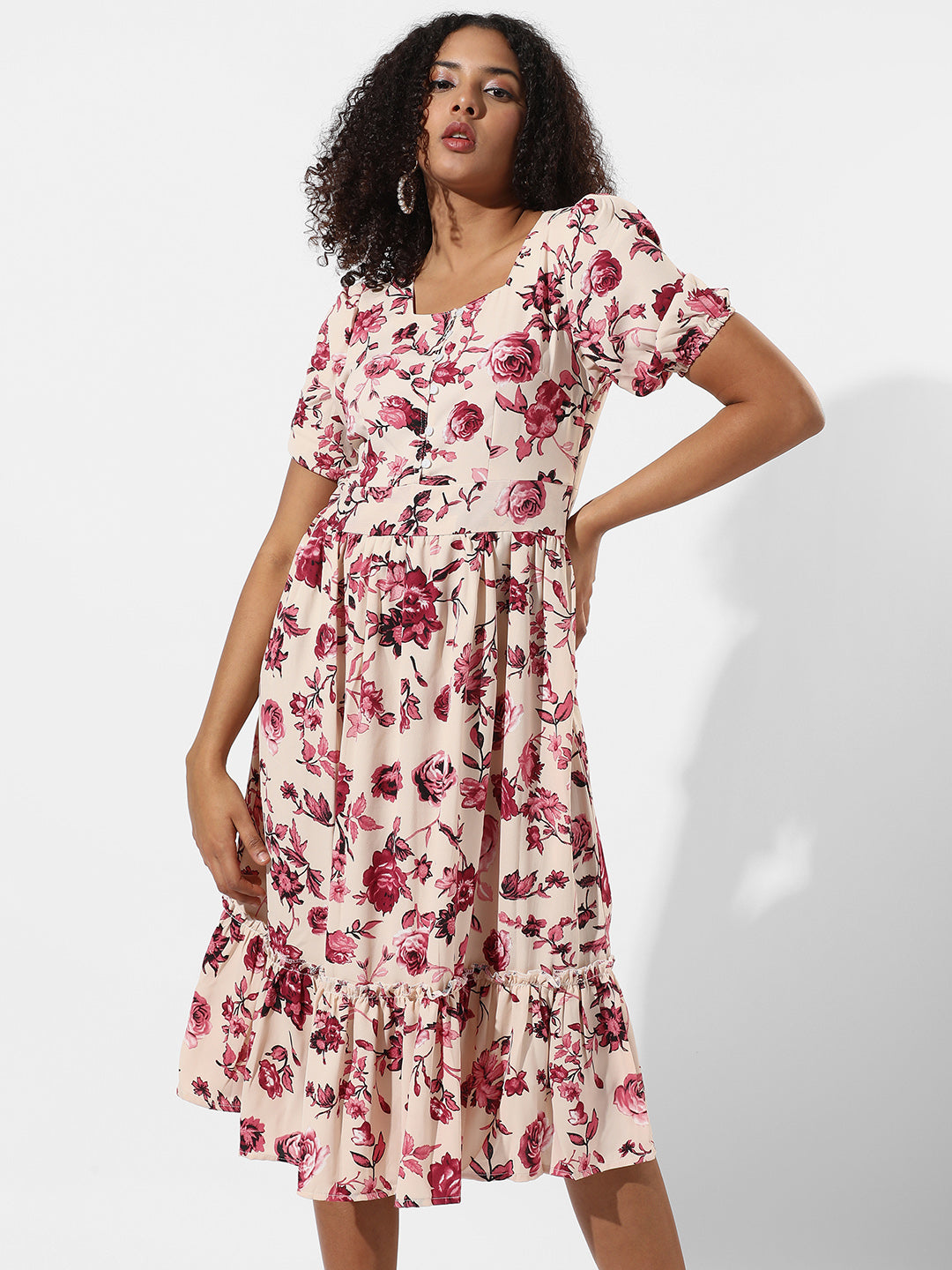 Floral Print Dress With Ruffle Detail