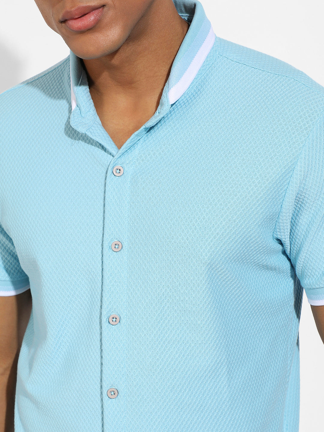 Men's Sky Blue Honeycomb Knit Shirt