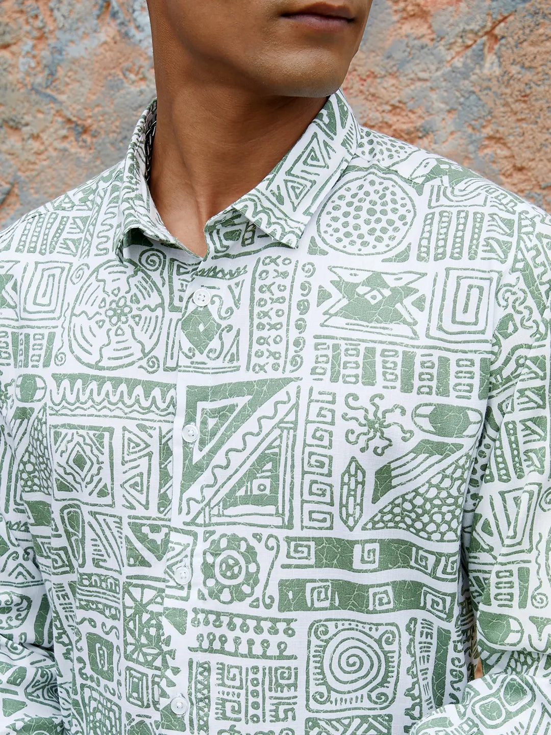 Sage Green Contrast Aztec Shirt