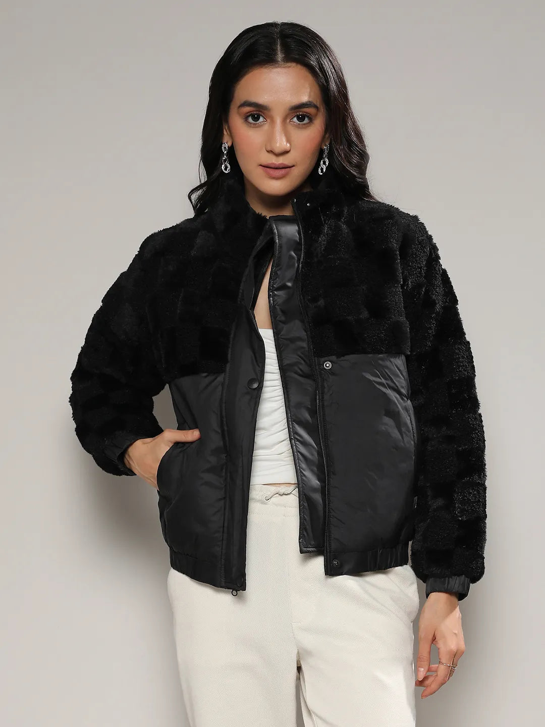 Fleece Self-Design Buffalo Check Jacket