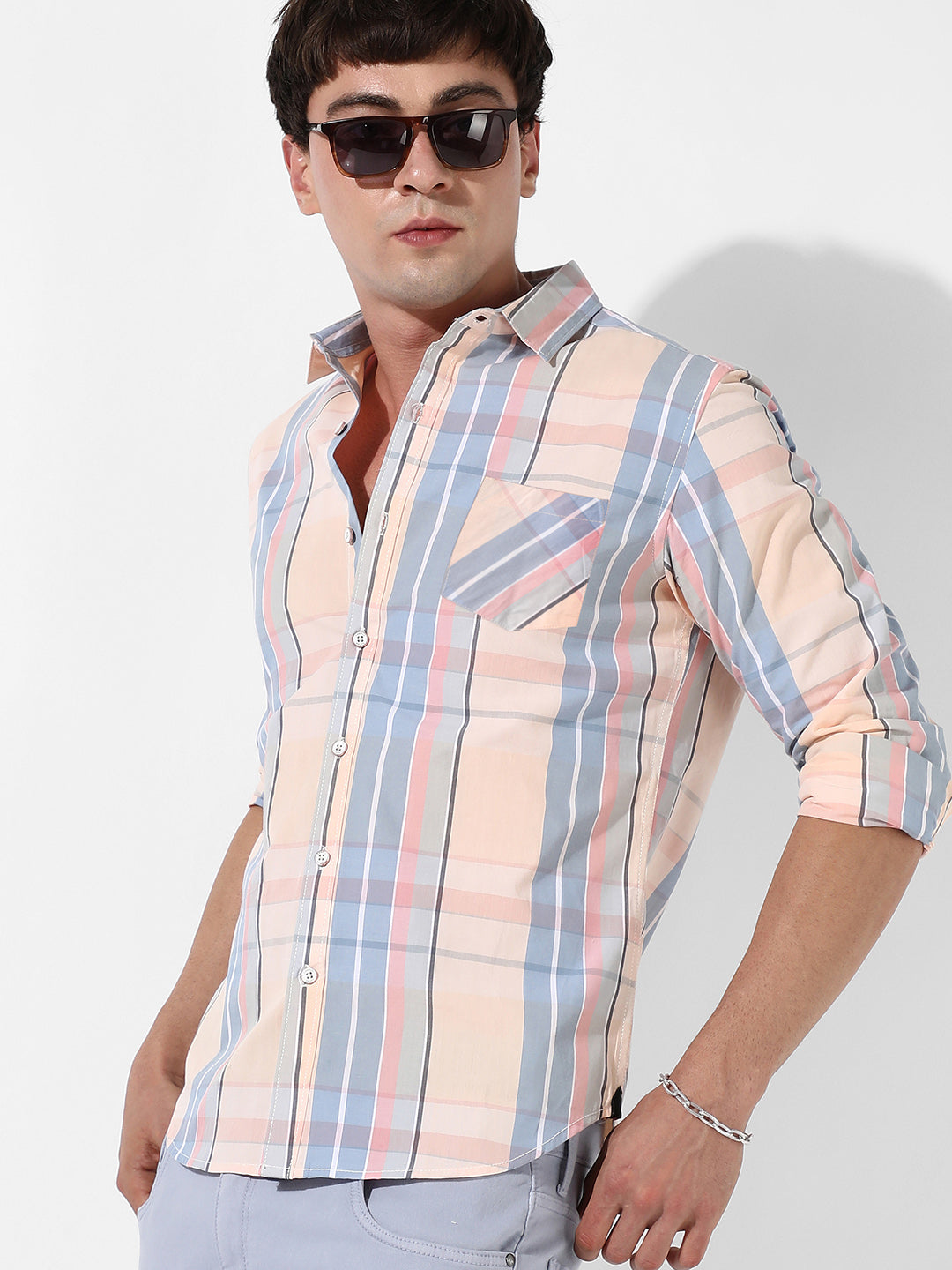 Cotton Plaid Button Up Shirt