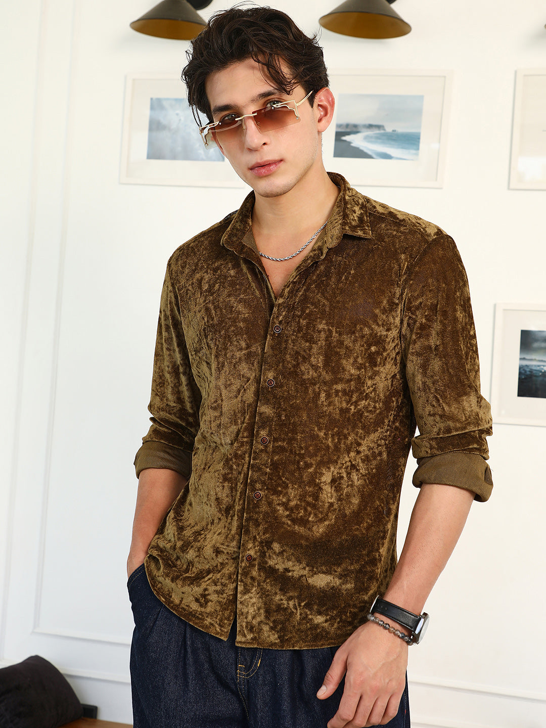 Mens Cotton V Neck T Shirt With Coffee Print Urbann-Vibe Easy Care Everyday Wear For Autumn main image 0