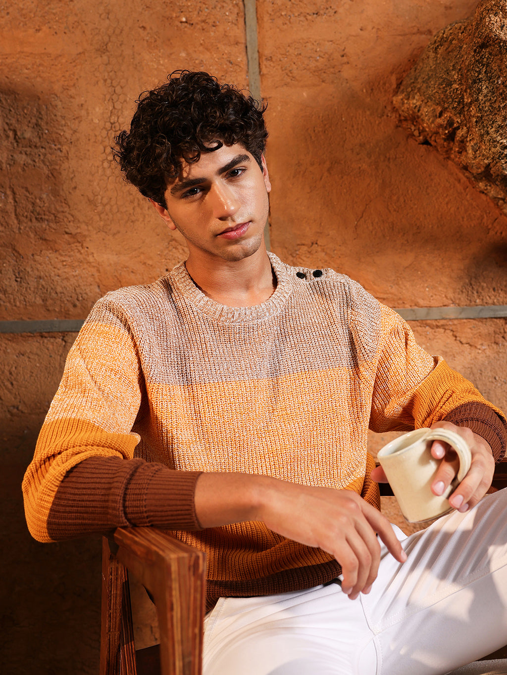 Contrast Panel Pullover Sweater