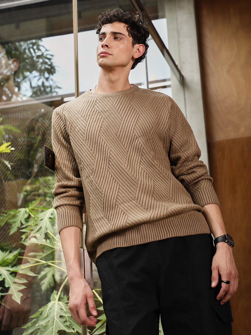 Basket-Knit Pullover Sweater