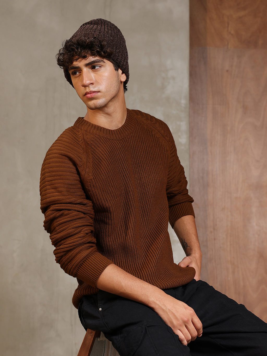 Self-Raglan Knit Pullover Sweater