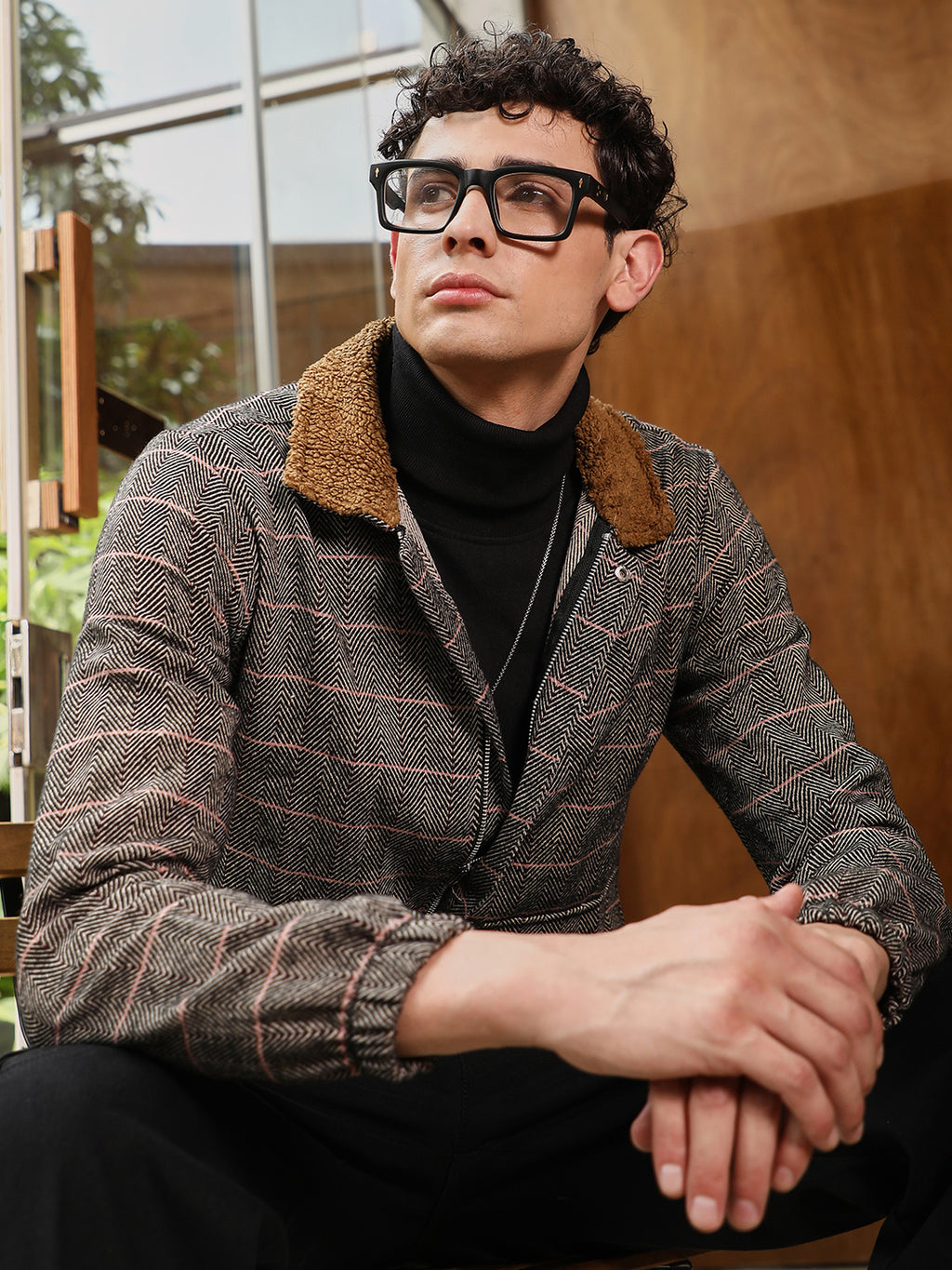 Tartan Plaid Jacket With Fleece Collar