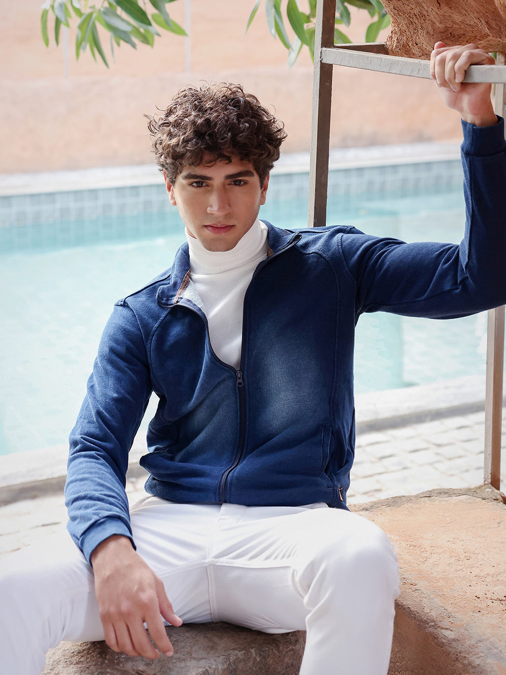 Zip-Front Dark-Wash Denim Jacket