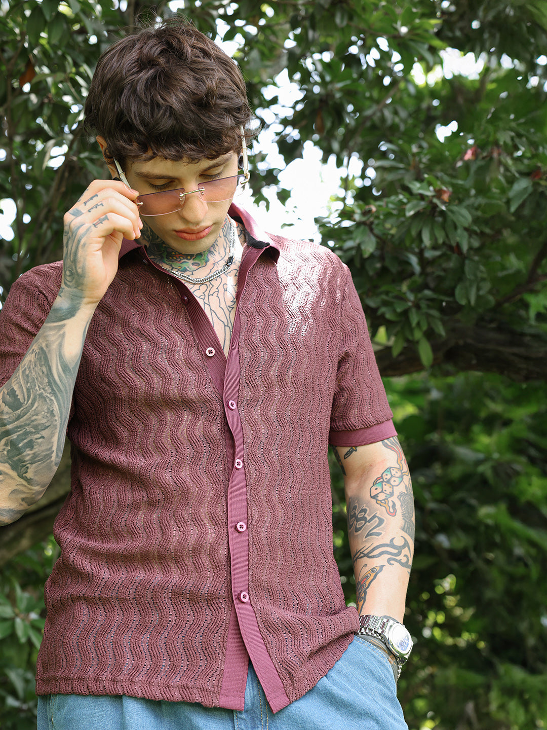 Swirl-Knit Polo Shirt