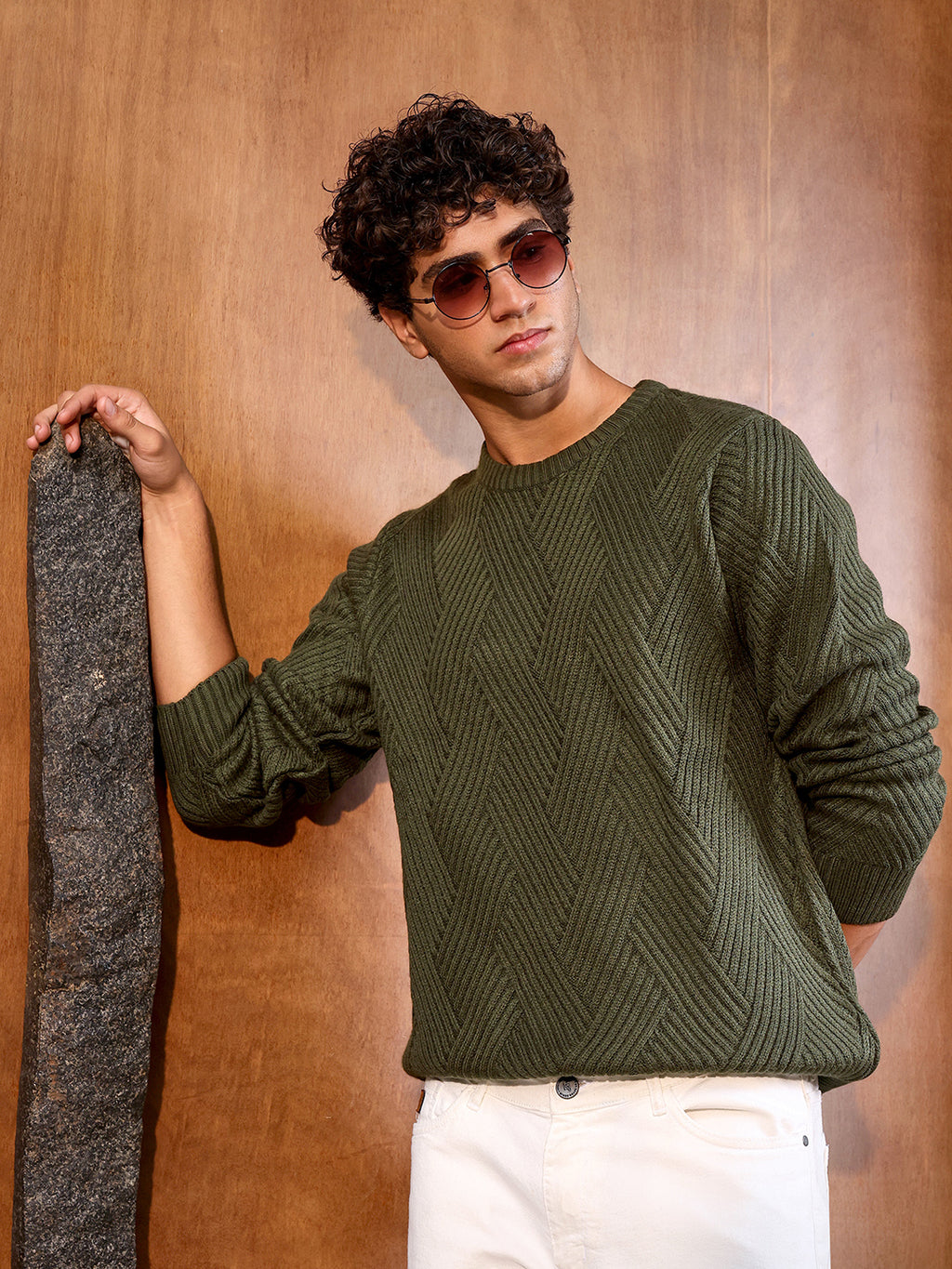 Basket-Knit Pullover Sweater