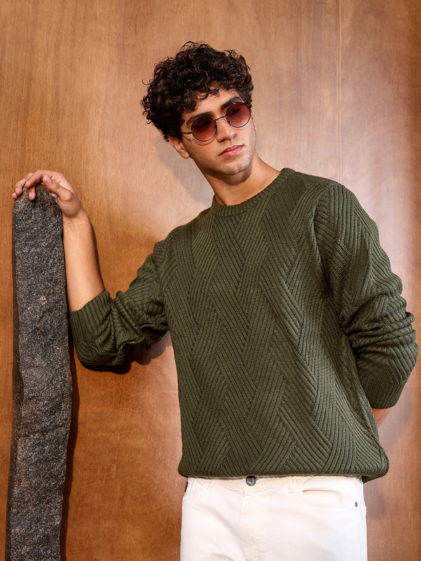 Basket-Knit Pullover Sweater