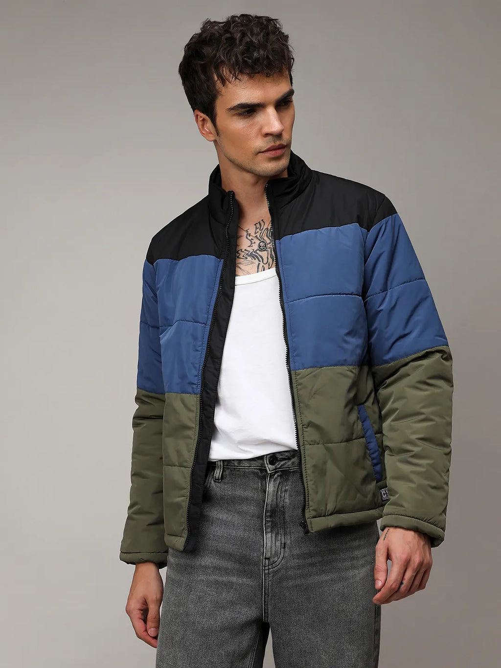 Contrast Panel Puffer Jacket