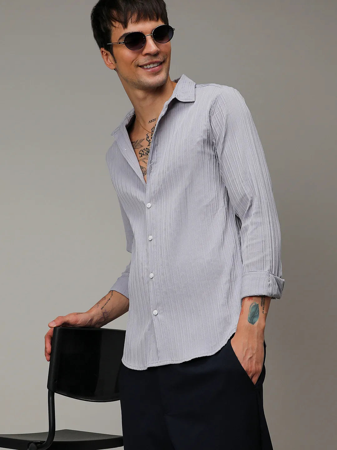 Self-Design Striped Shirt