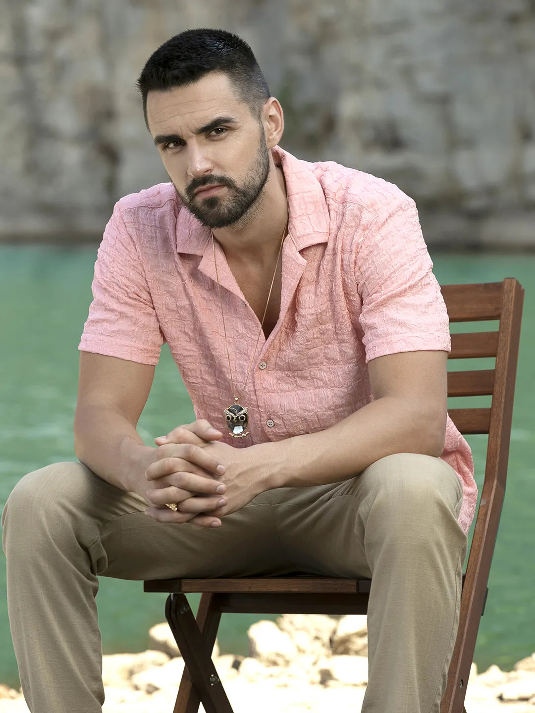 ₹899 | Campus Sutra men's Baby Pink Box-Creased Shirt - Campussutra ₹899 | Campus Sutra men's Baby Pink Box-Creased Shirt - Campussutra