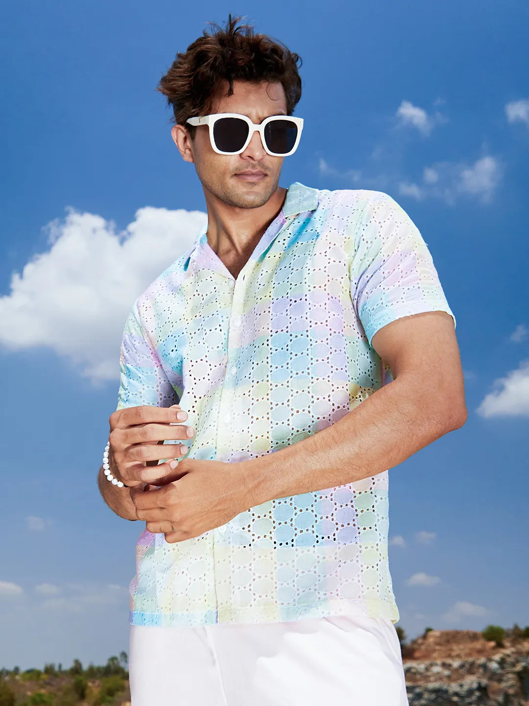 ₹854 | Campus Sutra men's Multicolour Pastel Block Shirt