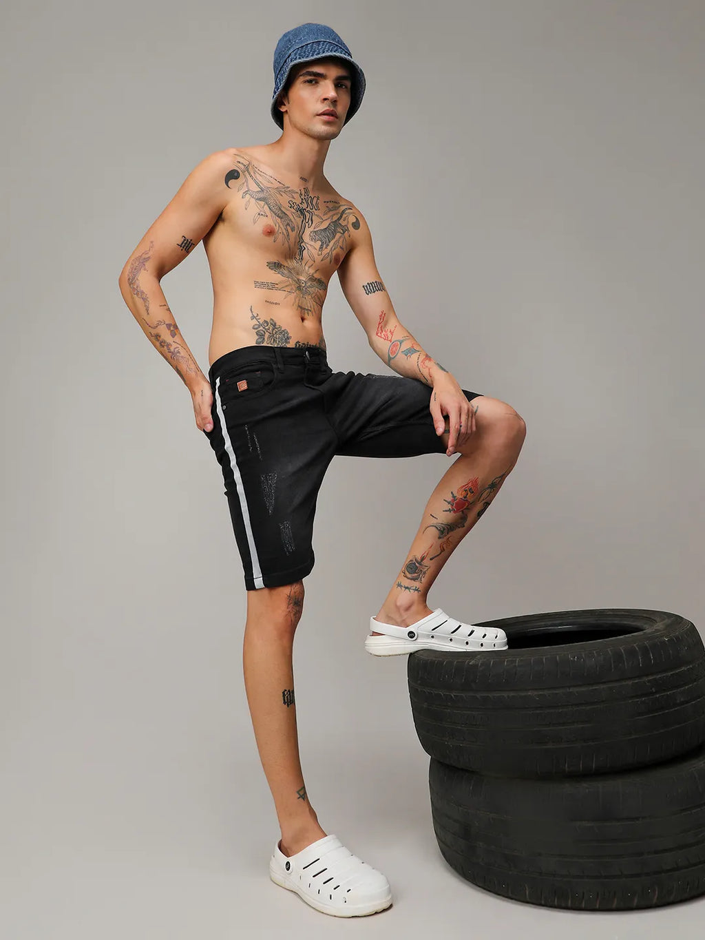 Heavy Distressed Cargo Denim Shorts