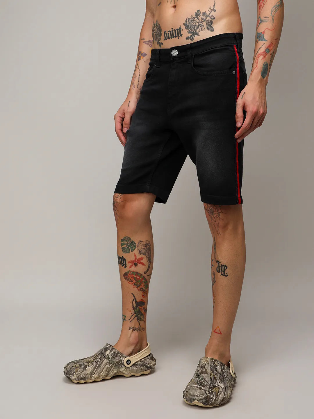 Contrast Side-Striped Denim Shorts