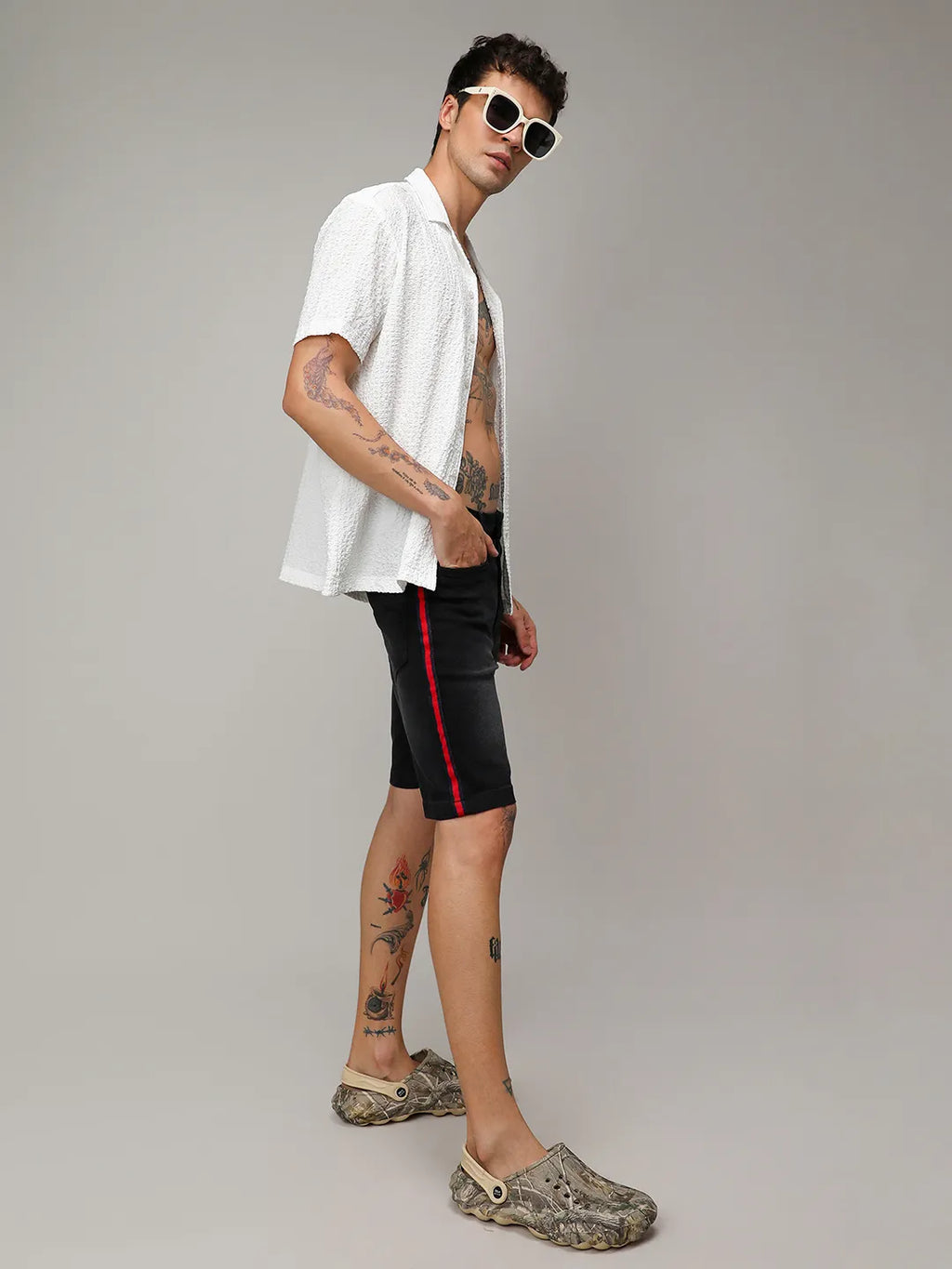 Contrast Side-Striped Denim Shorts