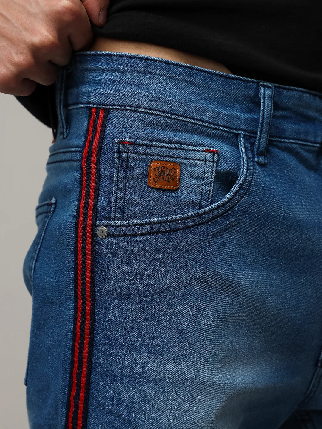 Side-Striped Denim Shorts