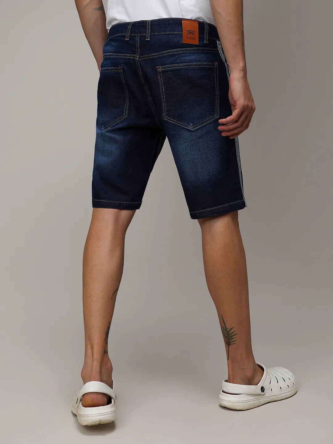 Pencil Side-Striped Denim Shorts