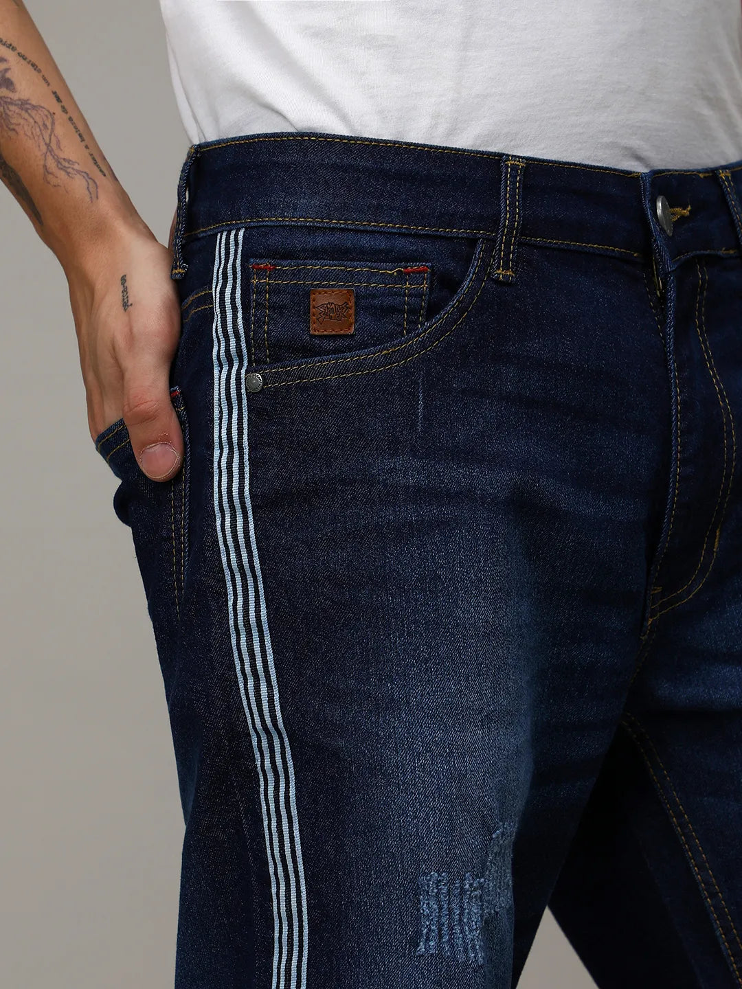 Pencil Side-Striped Denim Shorts