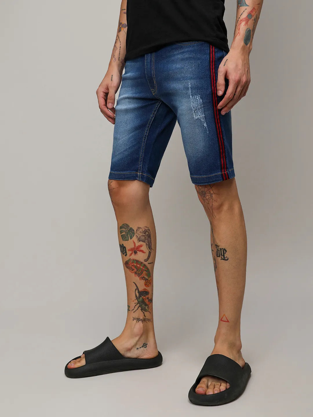 Pencil Side-Striped Denim Shorts