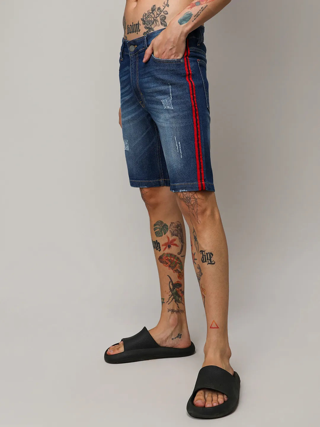 Contrast Side-Striped Denim Shorts