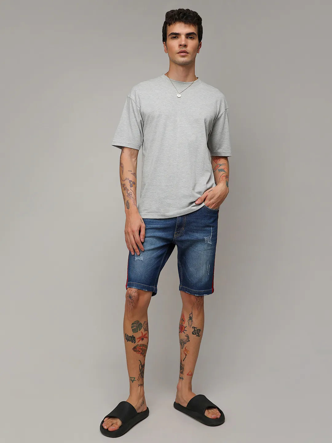 Contrast Side-Striped Denim Shorts