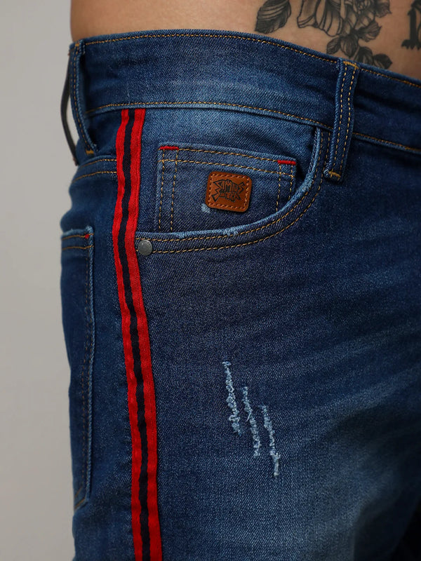 Contrast Side-Striped Denim Shorts