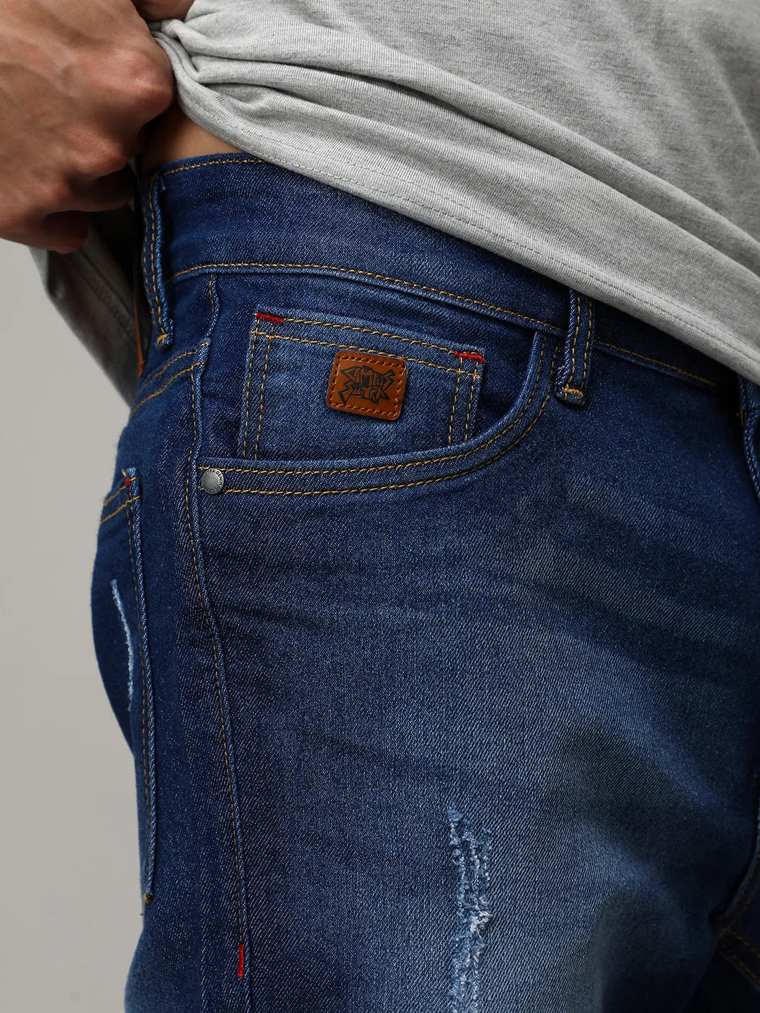 Light-Distressed Denim Shorts